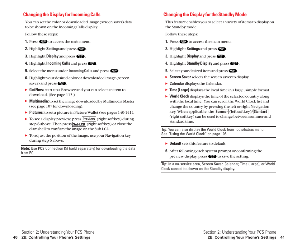Changing the display for incoming calls, Changing the display for the standby mode | Sanyo Scp 8100 User Manual | Page 28 / 115