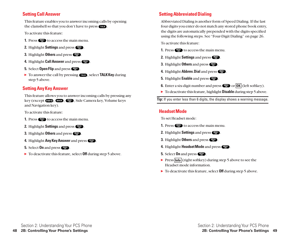 Setting call answer, Setting any key answer, Setting abbreviated dialing | Headset mode | Sanyo Scp 8100 User Manual | Page 32 / 115