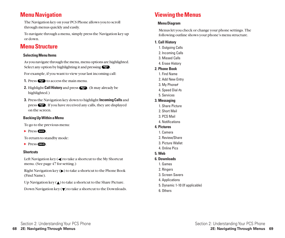 Menu navigation, Menu structure, Viewing the menus | Sanyo Scp 8100 User Manual | Page 42 / 115