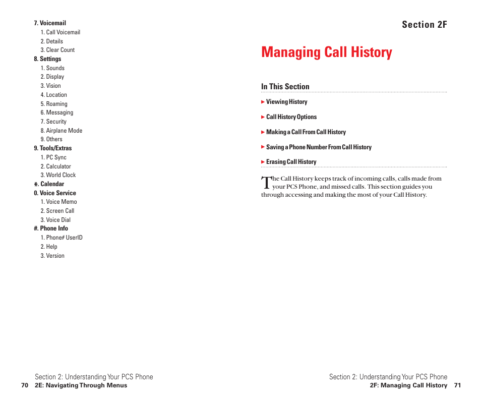2f. managing call history, Managing call history | Sanyo Scp 8100 User Manual | Page 43 / 115