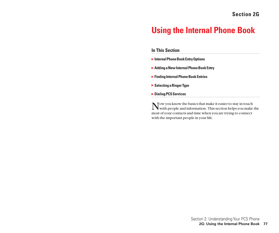 2g. using the internal phone book, Section 2g), Using the internal phone book | Sanyo Scp 8100 User Manual | Page 46 / 115