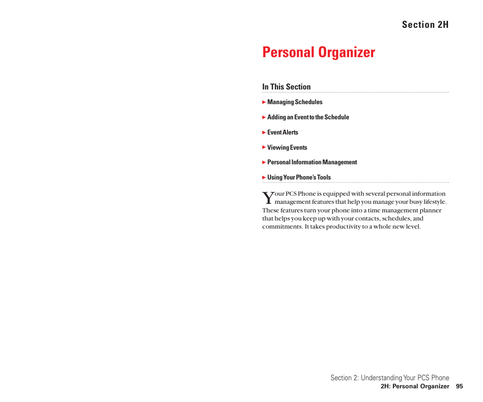 2h. personal organizer, Personal organizer | Sanyo Scp 8100 User Manual | Page 55 / 115