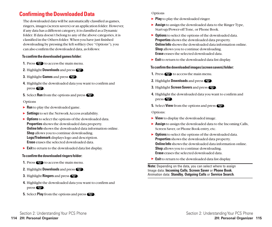 Confirming the downloaded data | Sanyo Scp 8100 User Manual | Page 65 / 115