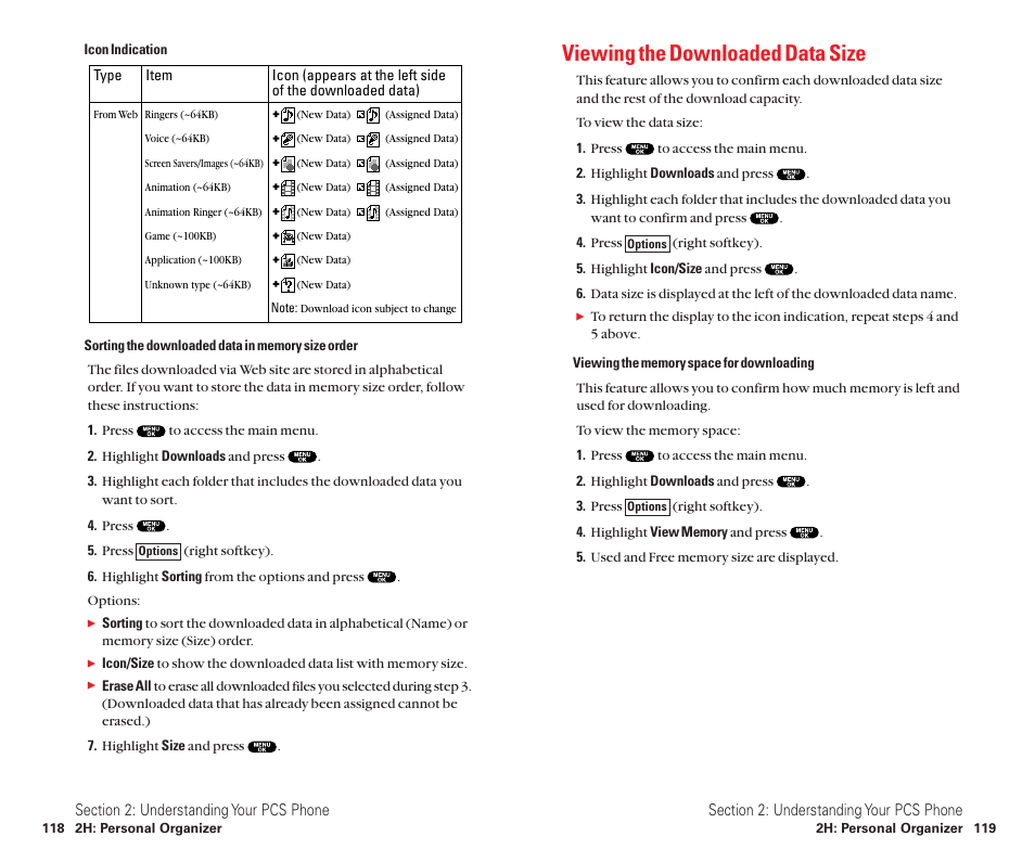 Viewing the downloaded data size | Sanyo Scp 8100 User Manual | Page 67 / 115