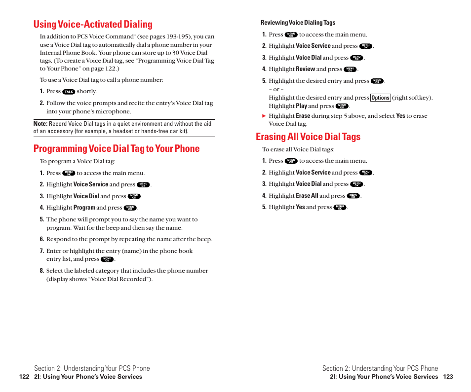 Erasing all voice dial tags, Using voice-activated dialing, Programming voice dial tag to your phone | Sanyo Scp 8100 User Manual | Page 69 / 115