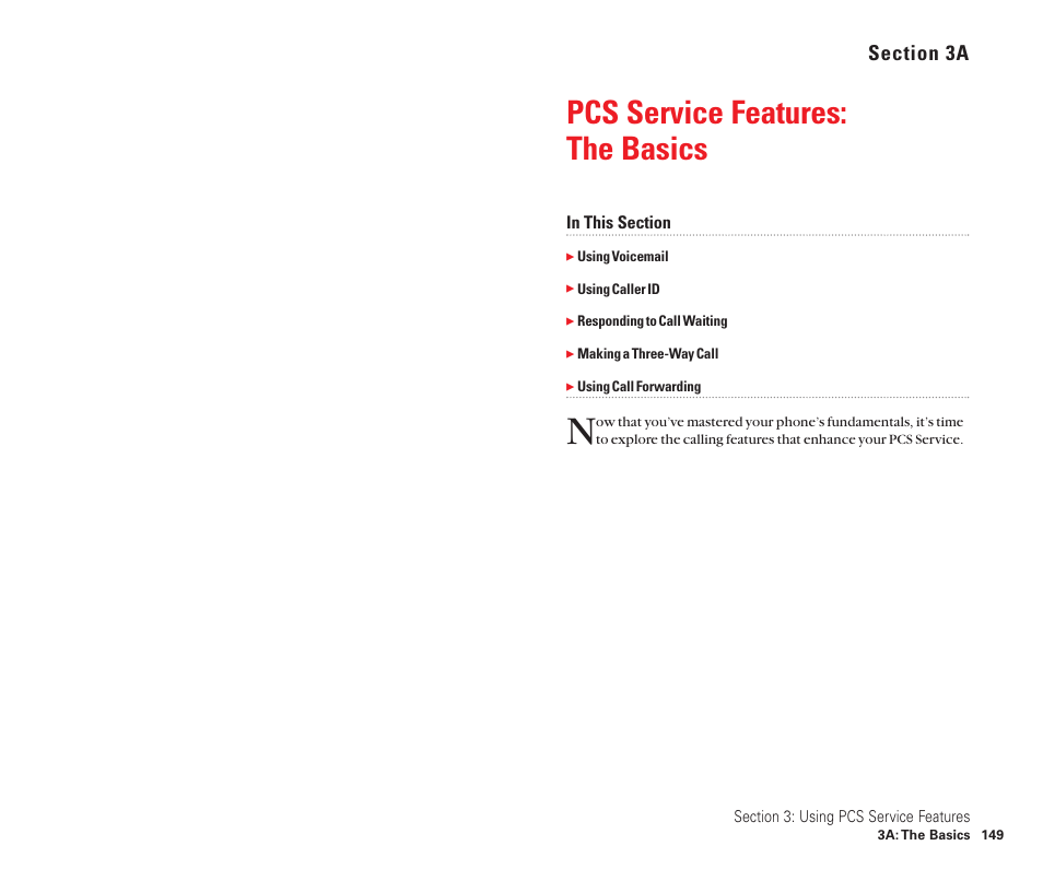 3a. pcs service features: the basics, Pcs service features: the basics | Sanyo Scp 8100 User Manual | Page 82 / 115