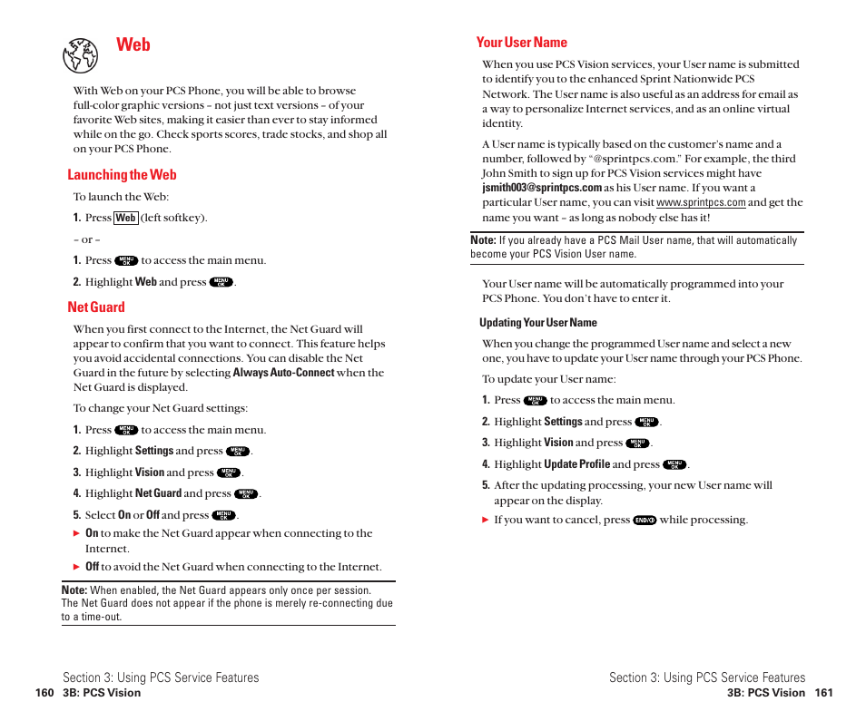 Launching the web, Net guard, Your user name | Sanyo Scp 8100 User Manual | Page 88 / 115
