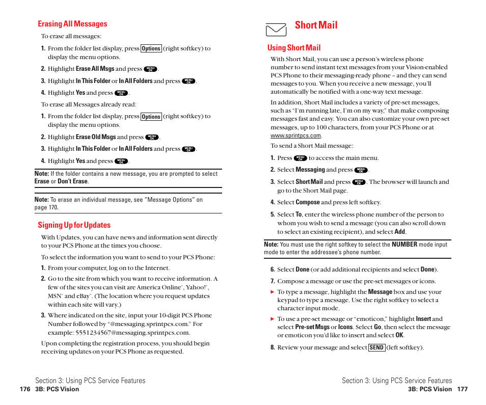 Erasing all messages, Signing up for updates, Short mail | Using short mail | Sanyo Scp 8100 User Manual | Page 96 / 115
