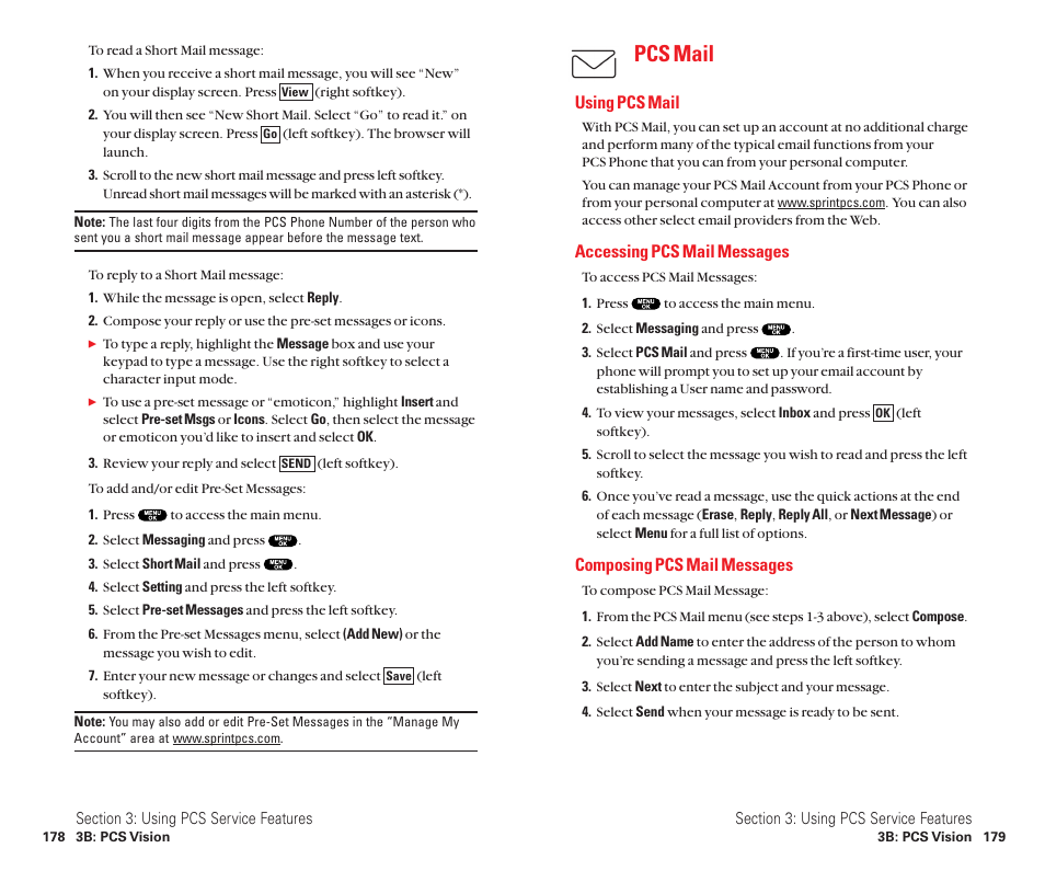 Pcs mail, Using pcs mail, Accessing pcs mail messages | Composing pcs mail messages | Sanyo Scp 8100 User Manual | Page 97 / 115
