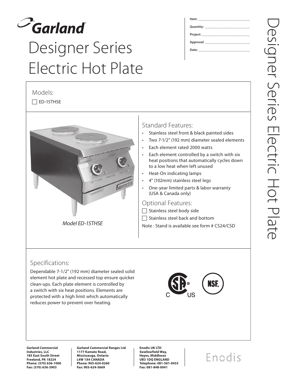 Garland ED-15THSE User Manual | 2 pages