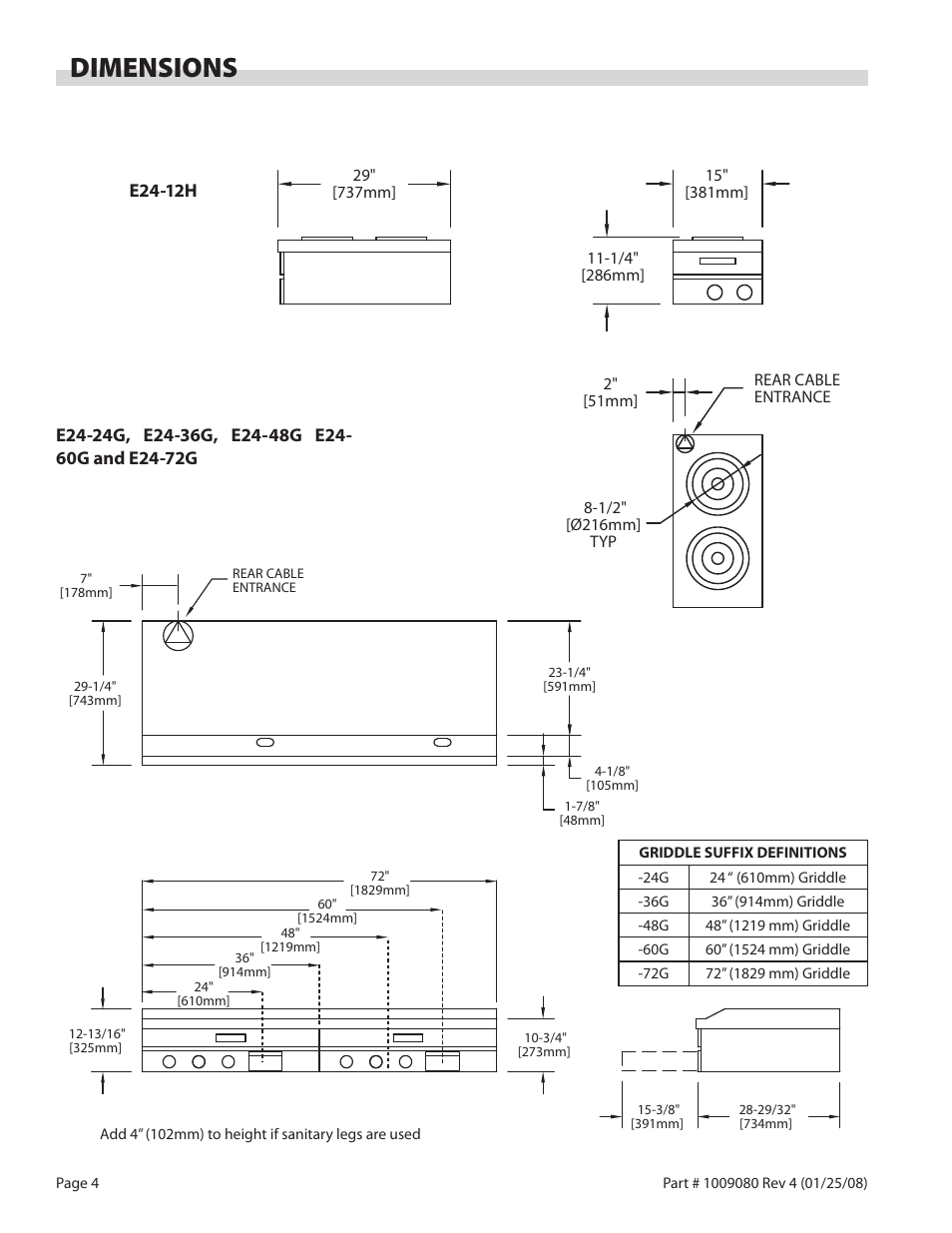Dimensions | Garland E24-72G User Manual | Page 4 / 12