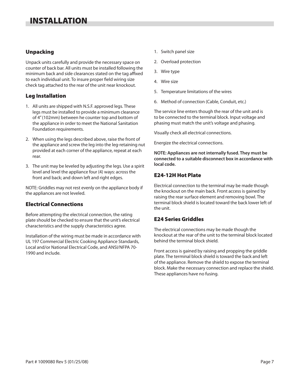 Installation | Garland E24-72G User Manual | Page 7 / 12