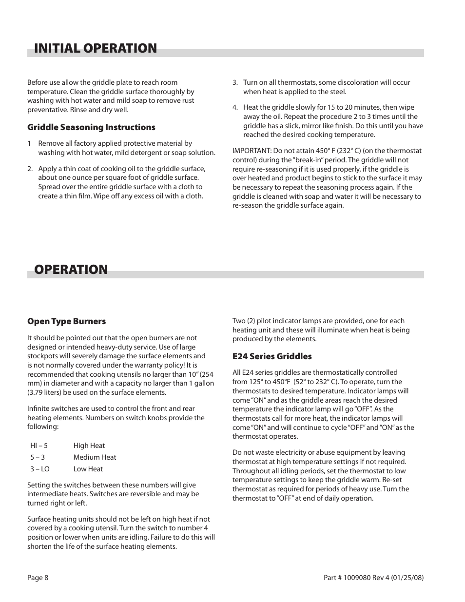 Initial operation, Operation | Garland E24-72G User Manual | Page 8 / 12