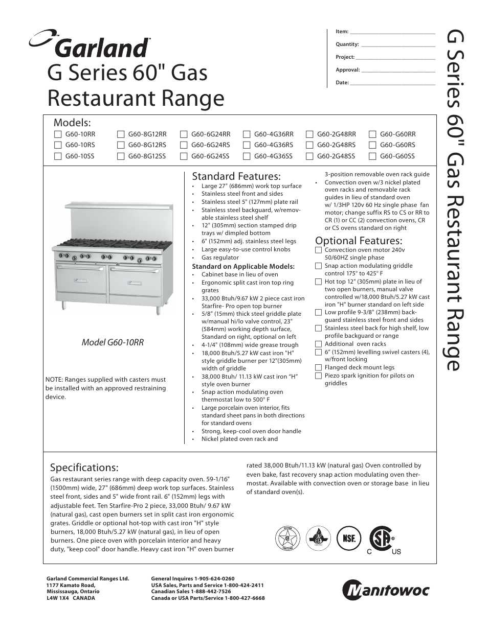 Garland G60-10RR User Manual | 2 pages