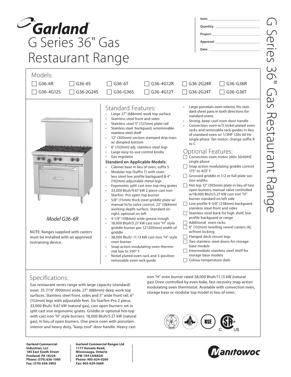 Garland G SERIES G36-4G12S User Manual | 2 pages