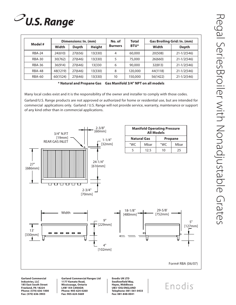 Garland Enodis RBA-24 User Manual | Page 2 / 2