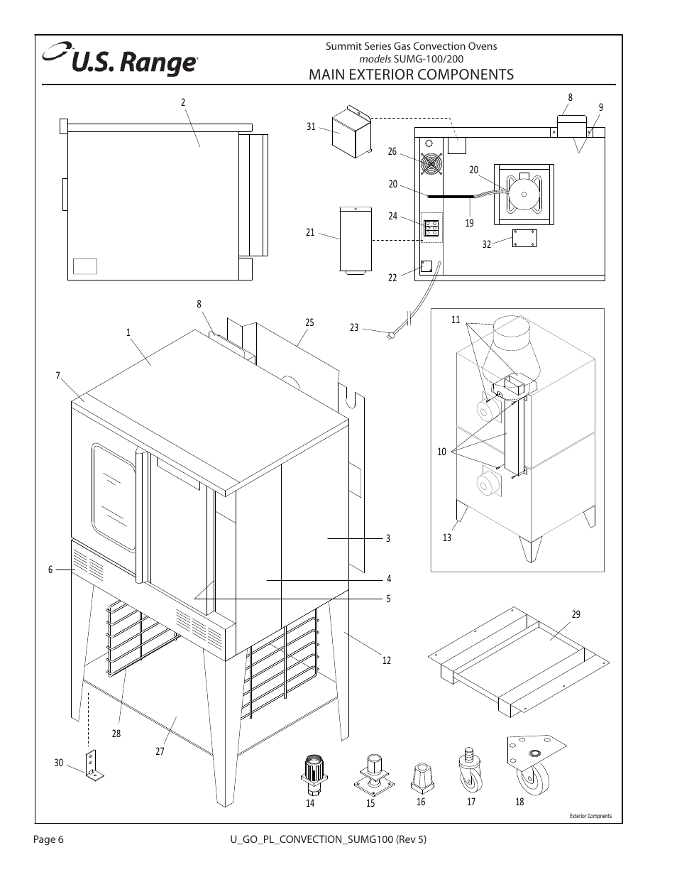 Main exterior components | Garland SUMG-100 (GAS) User Manual | Page 6 / 28