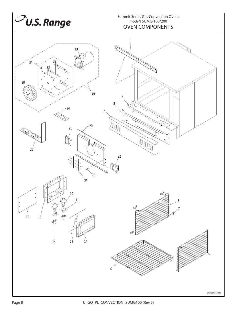 Oven components | Garland SUMG-100 (GAS) User Manual | Page 8 / 28