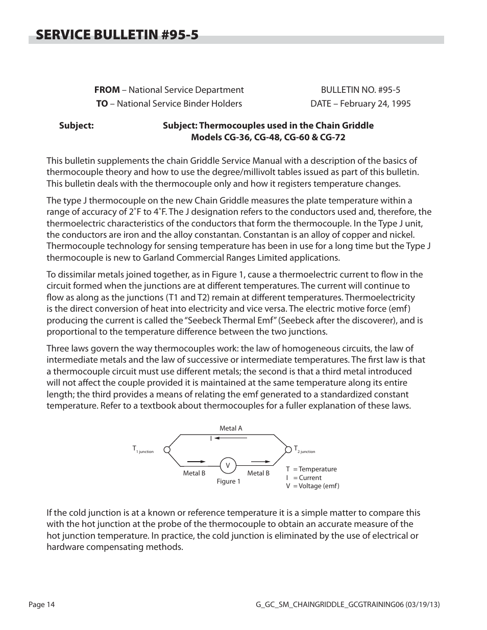 Service bulletin #95-5 | Garland CG-72 User Manual | Page 14 / 20