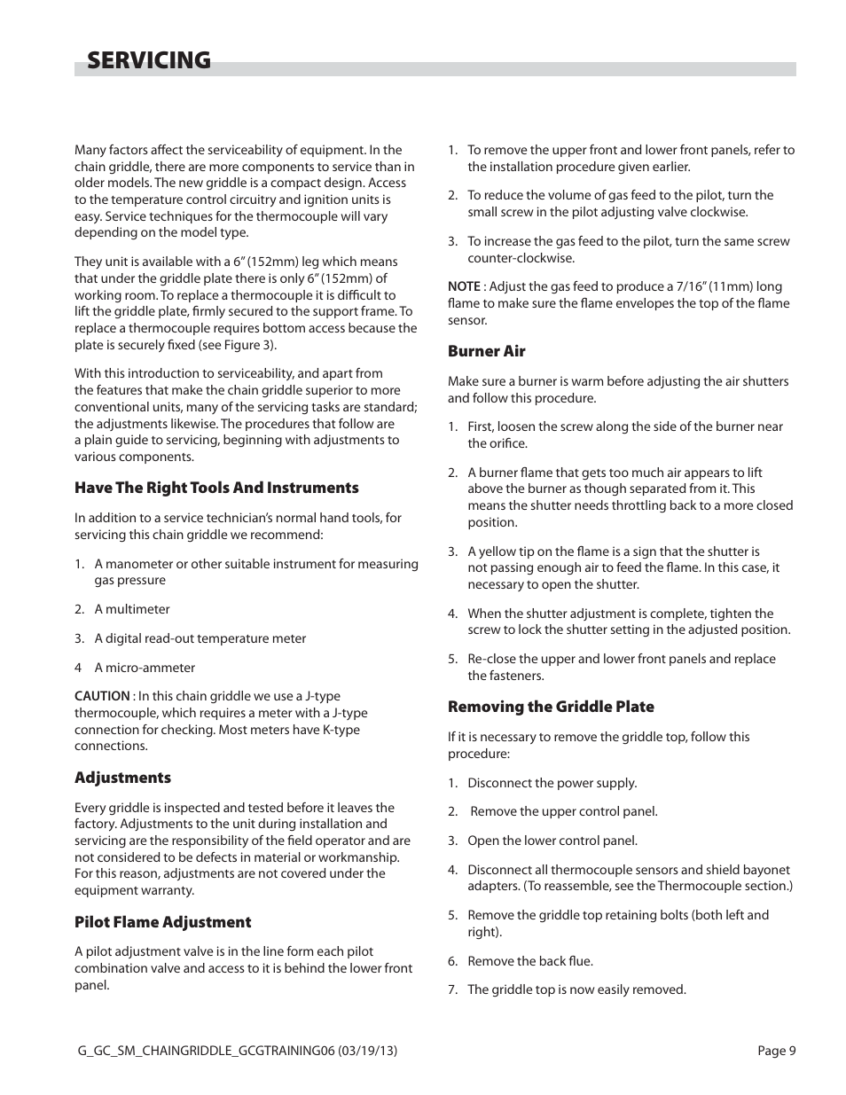 Servicing | Garland CG-72 User Manual | Page 9 / 20