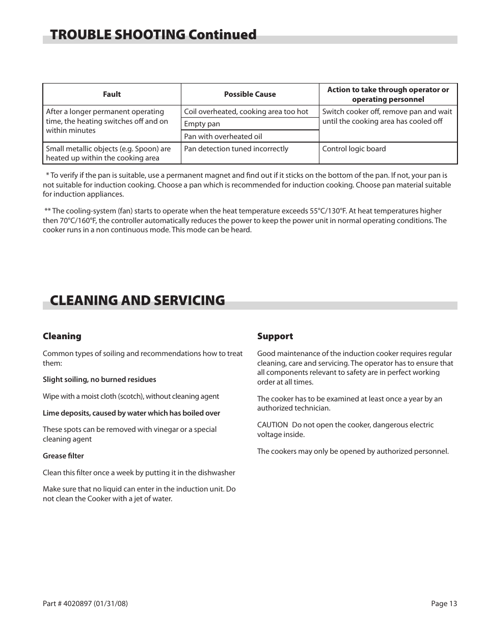 Trouble shooting continued, Cleaning and servicing | Garland GMIU5.5 User Manual | Page 13 / 16