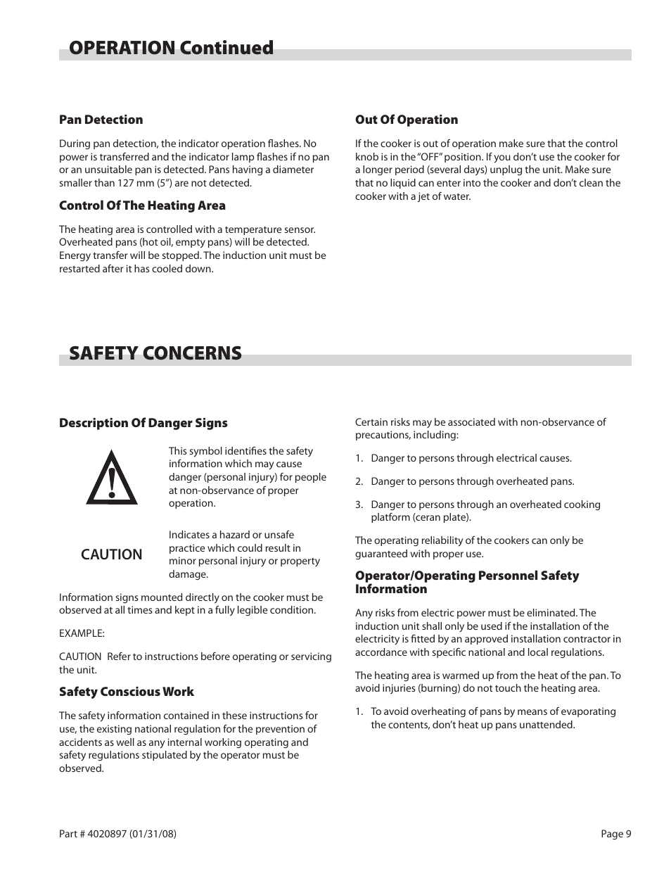 Operation continued safety concerns, Caution | Garland GMIU5.5 User Manual | Page 9 / 16