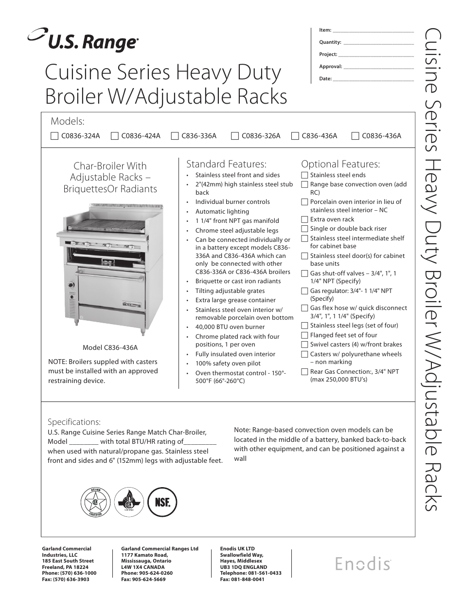 Garland Cuisine Series Heavy Duty Broiler W/Adjustable Racks C836-436A User Manual | 2 pages