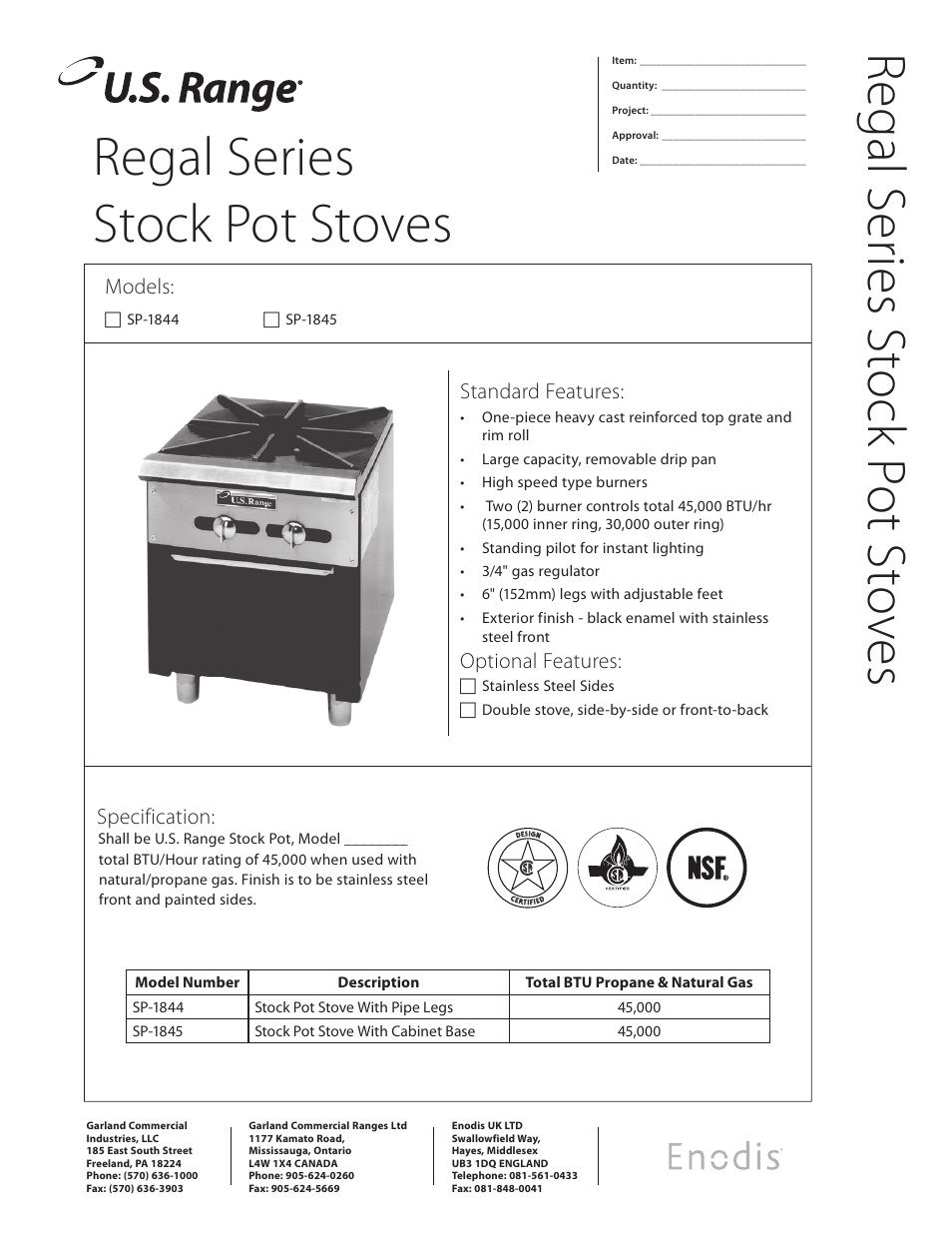 Garland Enodis SP-1845 User Manual | 2 pages