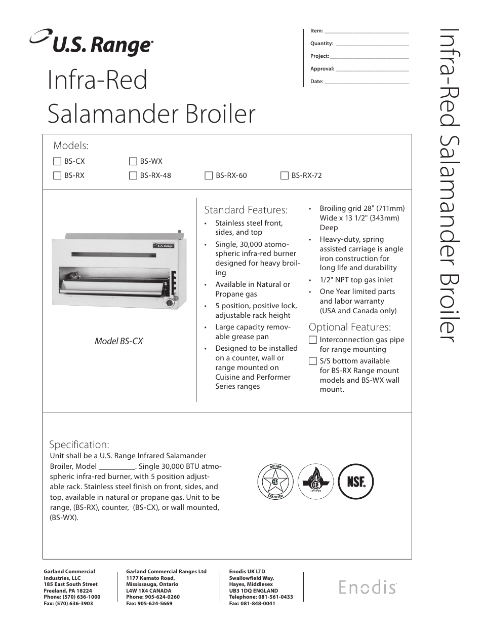 Garland Infra-Red Salamander Broiler BS-RX User Manual | 2 pages