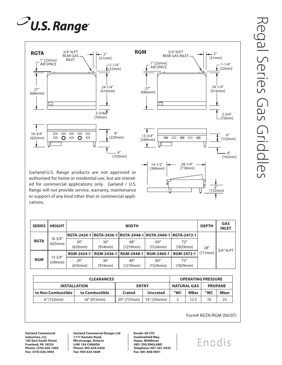 Re ga l s eri es g as g rid dle s | Garland RGM-2424-1 User Manual | Page 2 / 2