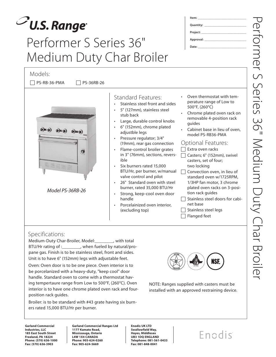 Garland Enodis PS-36RB-26 User Manual | 2 pages