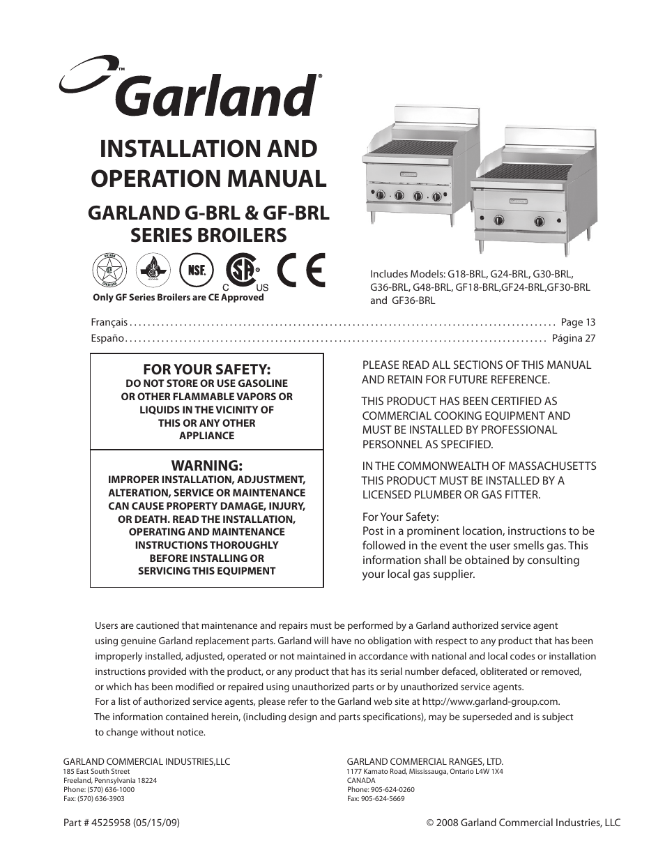 Garland G18-BRL User Manual | 40 pages