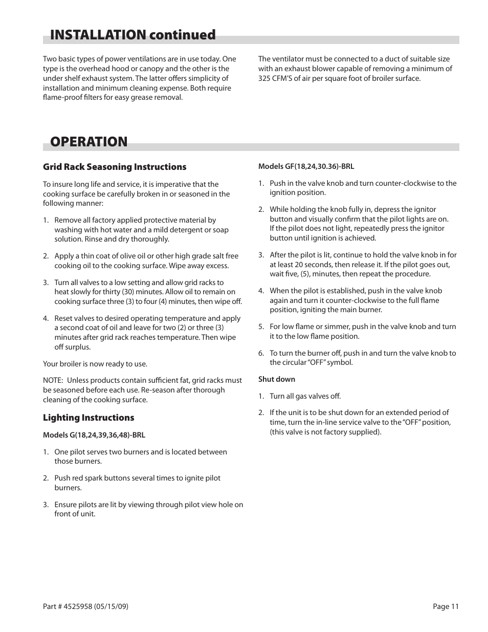 Installation continued operation | Garland G18-BRL User Manual | Page 11 / 40