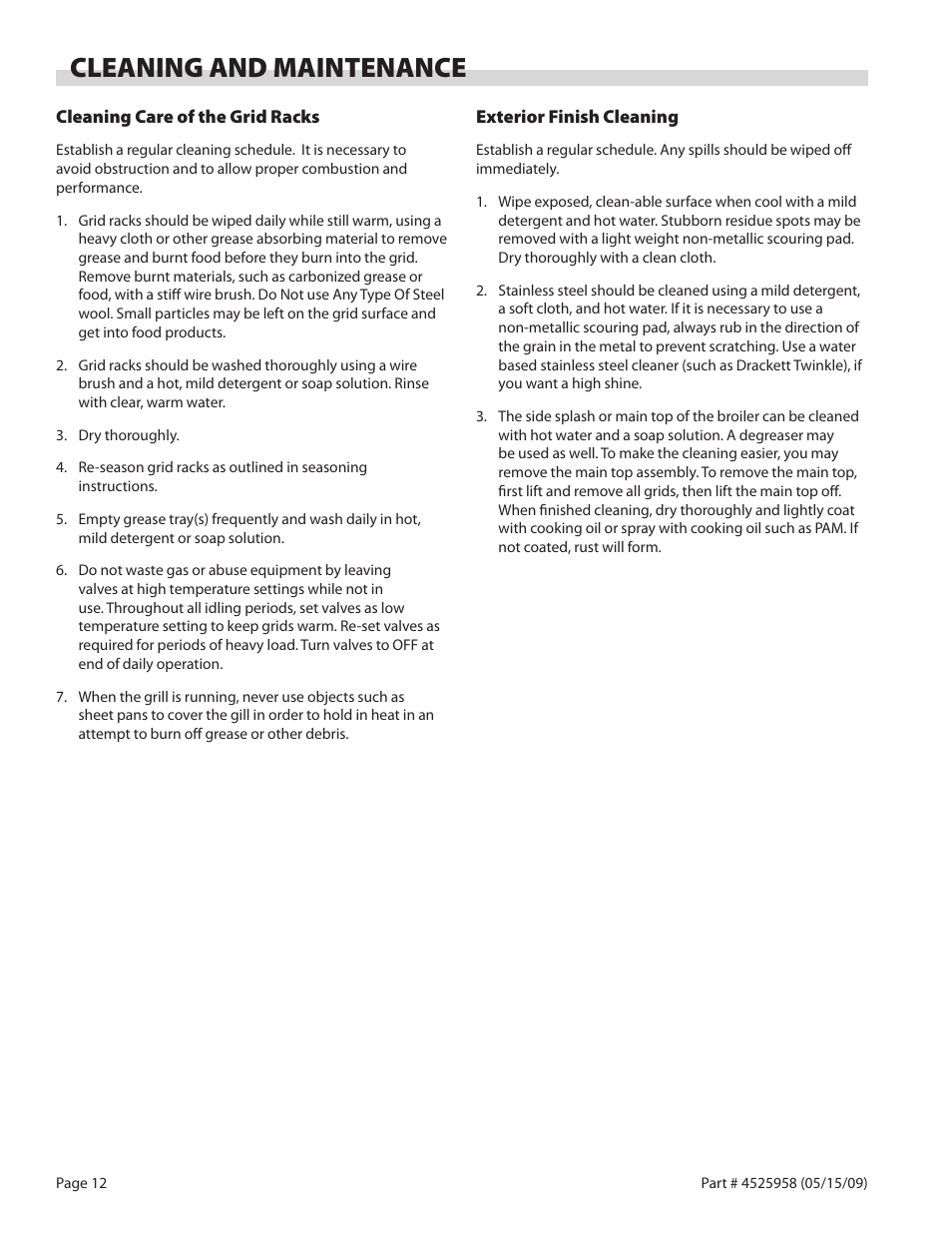 Cleaning and maintenance | Garland G18-BRL User Manual | Page 12 / 40
