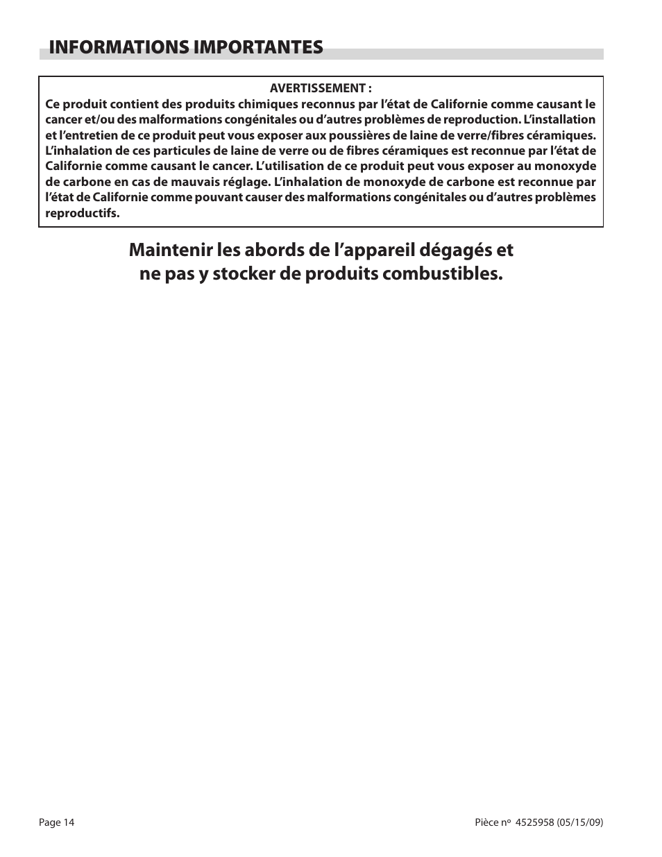 Informations importantes | Garland G18-BRL User Manual | Page 14 / 40