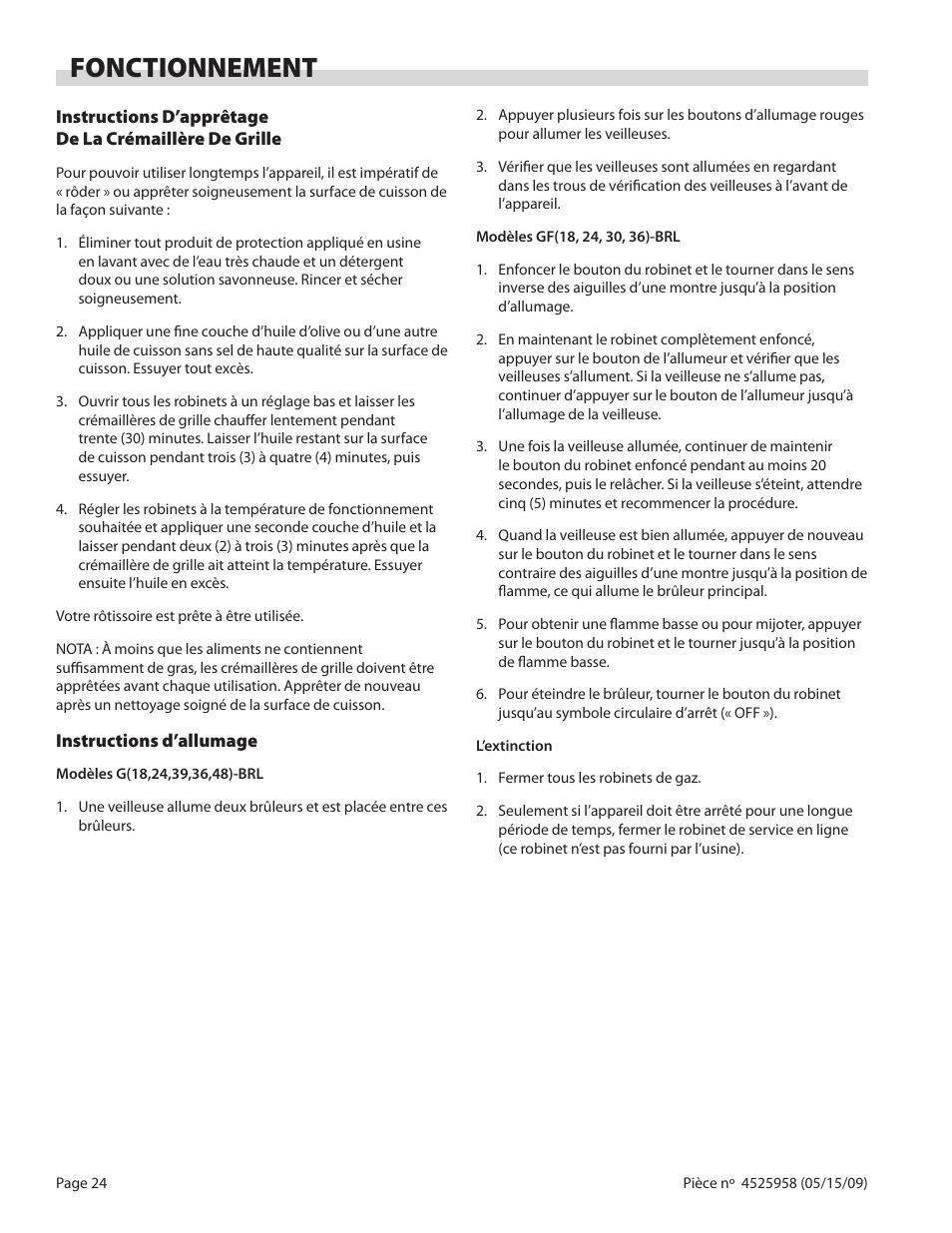 Fonctionnement | Garland G18-BRL User Manual | Page 24 / 40