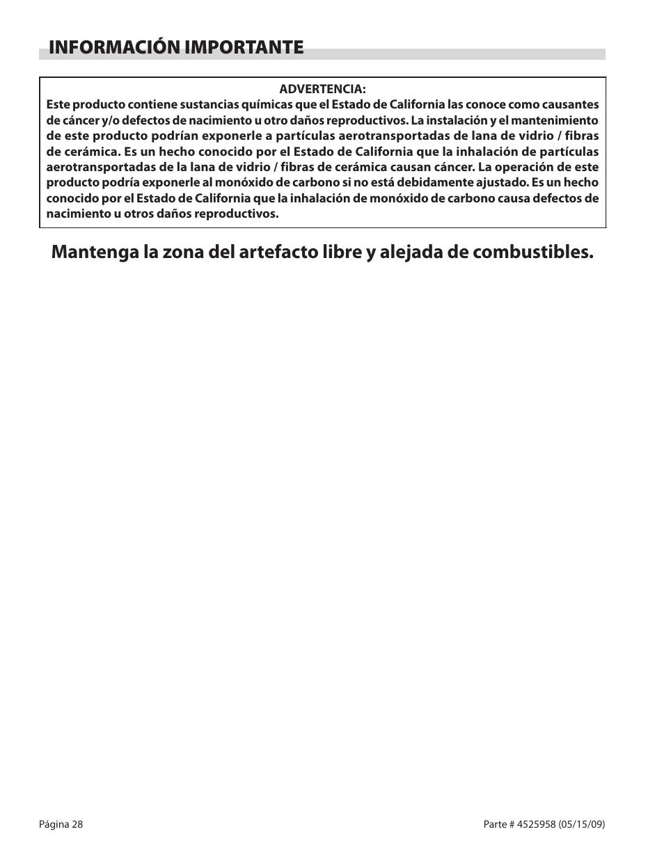 Información importante | Garland G18-BRL User Manual | Page 28 / 40