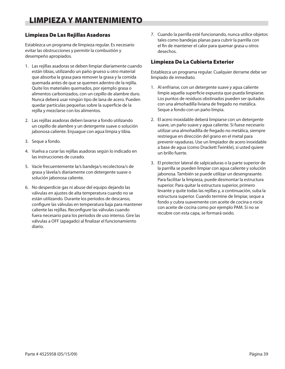 Limpieza y mantenimiento | Garland G18-BRL User Manual | Page 39 / 40