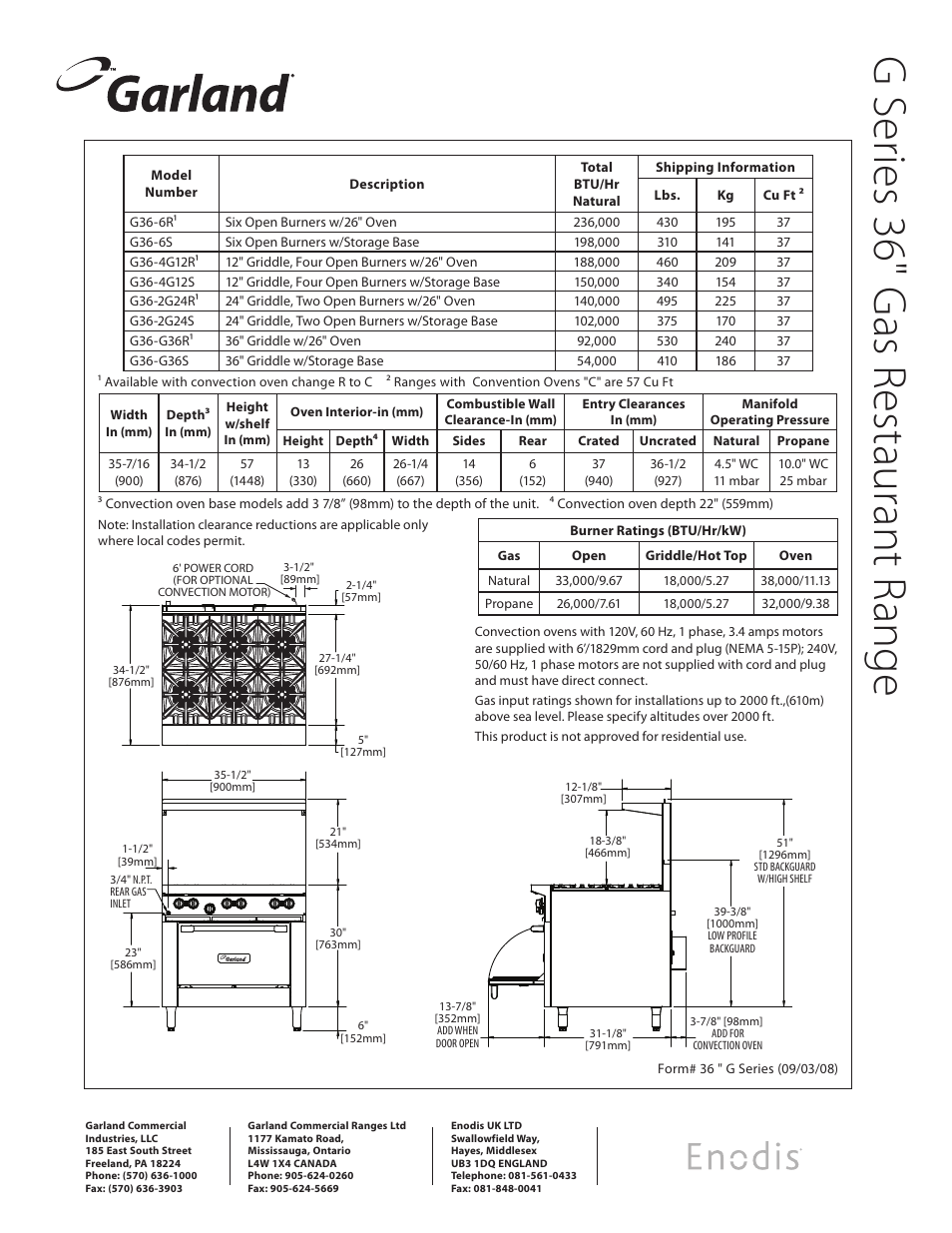 G s er ies 36" g as r estaurant r ange | Garland G36-4G12S User Manual | Page 2 / 2