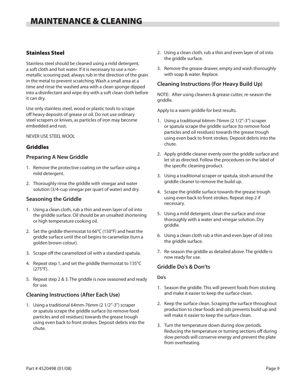 Maintenance & cleaning | Garland CG-48F User Manual | Page 9 / 12