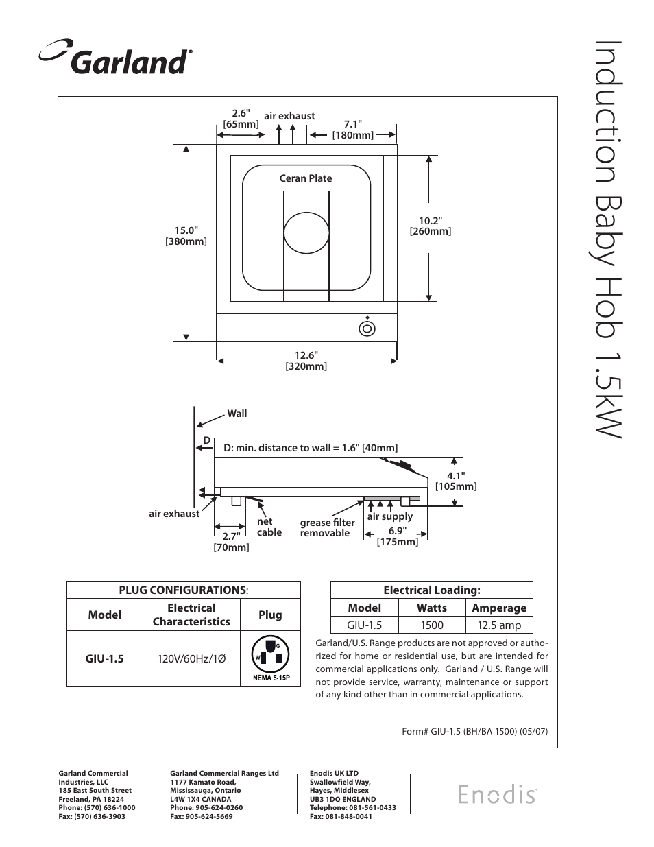 Garland Enodis GIU-1.5 (BH/BA 1500) User Manual | Page 2 / 2