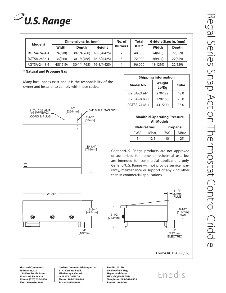 Garland Thermostat Control Griddle RGTSA-2424-1 User Manual | Page 2 / 2