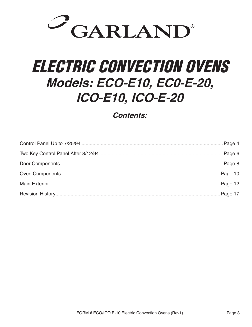 Electric convection ovens | Garland ECO-E10 User Manual | Page 3 / 20