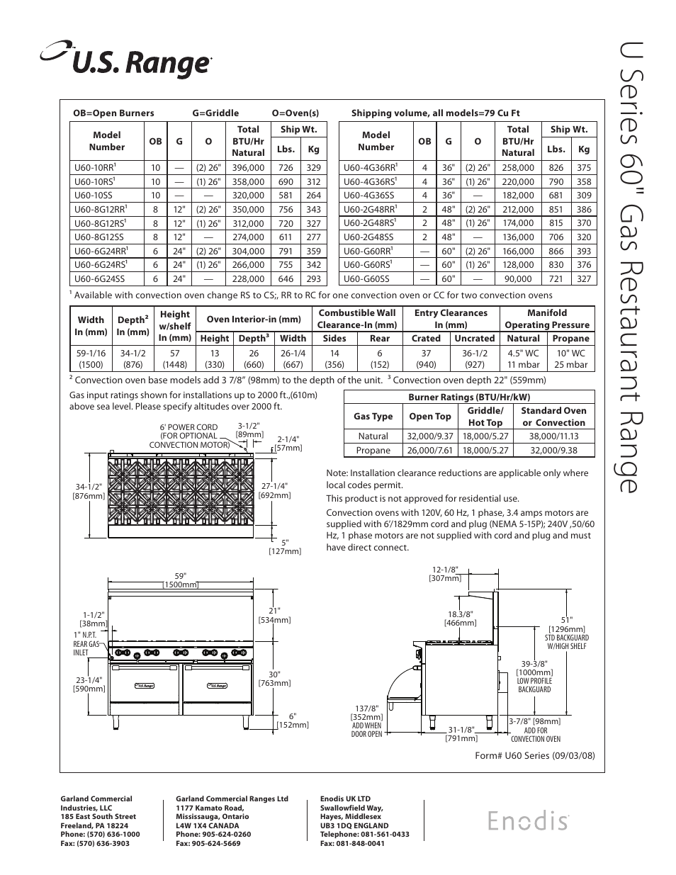 U s er ies 60" g as r estaurant r ange | Garland Enodis U Series 60" User Manual | Page 2 / 2