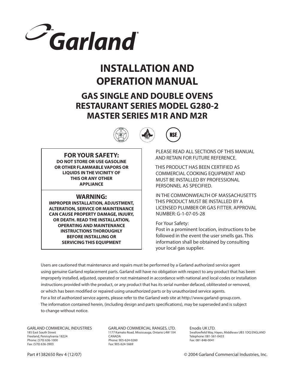 Garland G280-2 User Manual | 12 pages