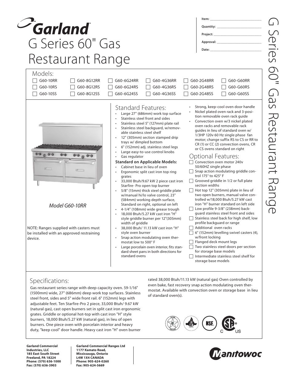 Garland G SERIES 60" GAS G60-8G12RR User Manual | 2 pages