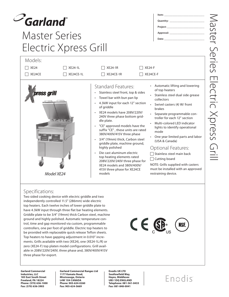 Garland XE24 User Manual | 2 pages