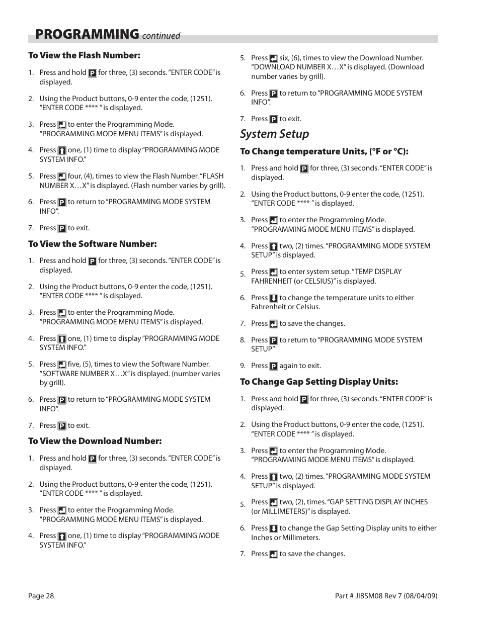 Programming, System setup | Garland JACK IN THE BOX XG36-JIB User Manual | Page 28 / 88