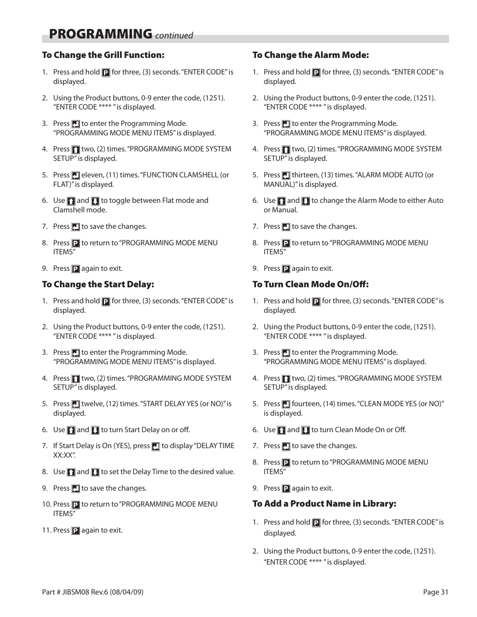 Programming | Garland JACK IN THE BOX XG36-JIB User Manual | Page 31 / 88