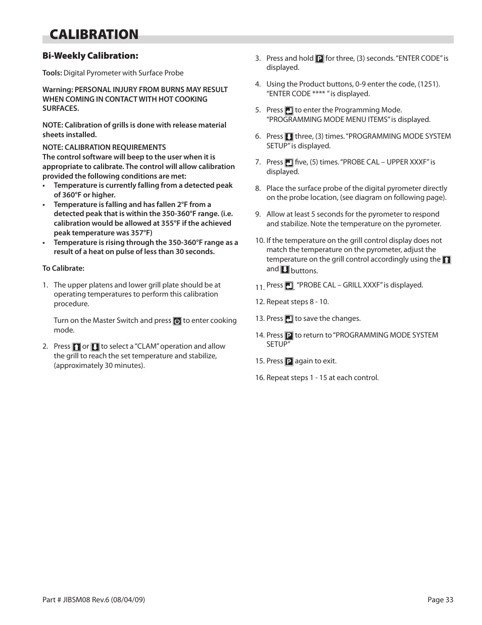 Calibration | Garland JACK IN THE BOX XG36-JIB User Manual | Page 33 / 88